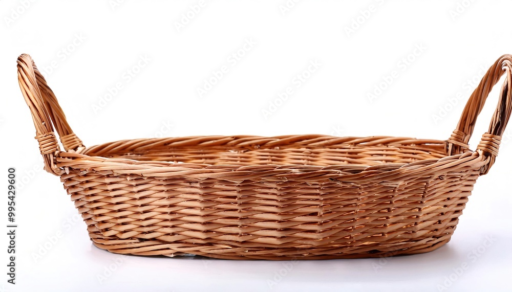Fototapeta premium Brown Wicker is a method of weaving used to make products such as furniture and baskets and is the oldest furniture making method known to history. Isolated on white background with copy space