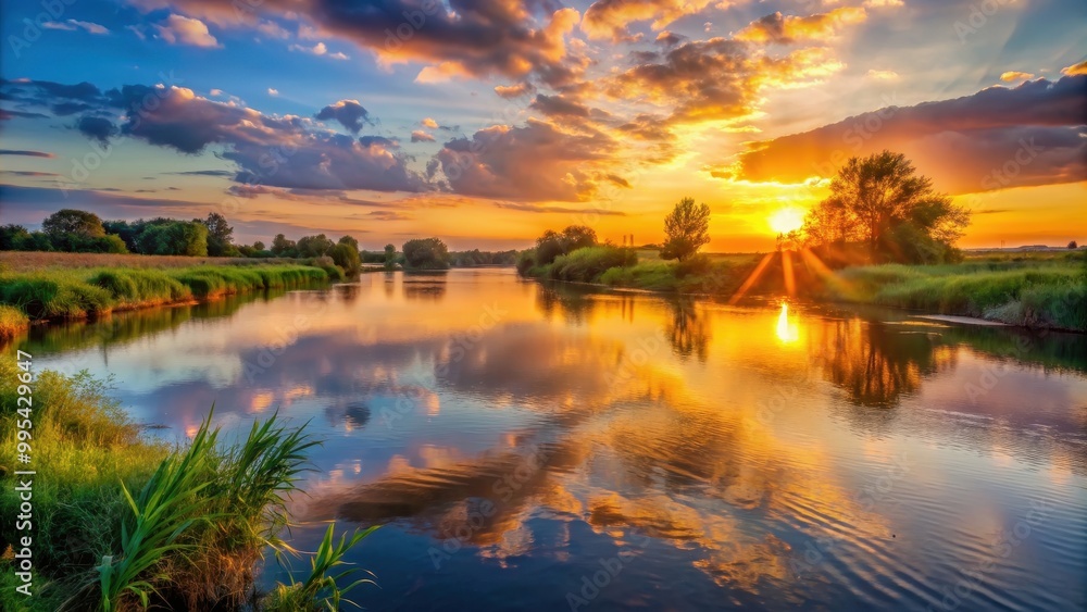 Sunset casting a warm glow over the tranquil river, sunset, river, water, reflection, evening, dusk, peaceful, nature, scenery Sunset casting a warm glow over the tranquil river, sunset, river, water, reflection, evening, dusk, peaceful, nature, scenery