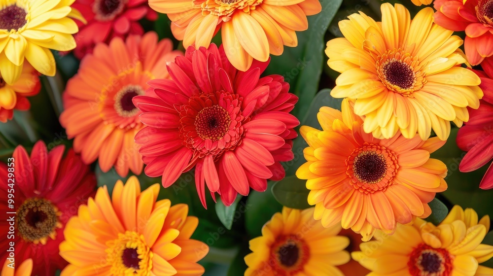 Vibrant red and yellow gerbera flowers with big petals Vibrant red and yellow gerbera flowers with big petals