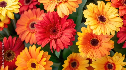 Vibrant red and yellow gerbera flowers with big petals