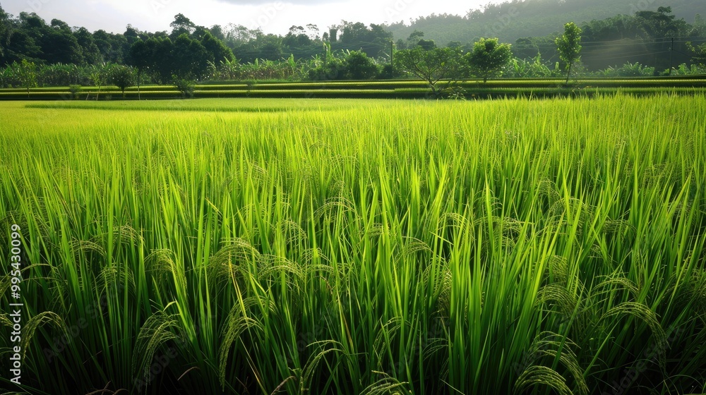 Field of rice characterized by its green color Field of rice characterized by its green color