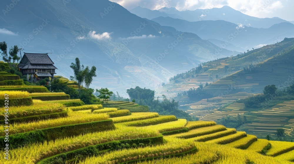 Cultivating rice on mountainous terrain Cultivating rice on mountainous terrain