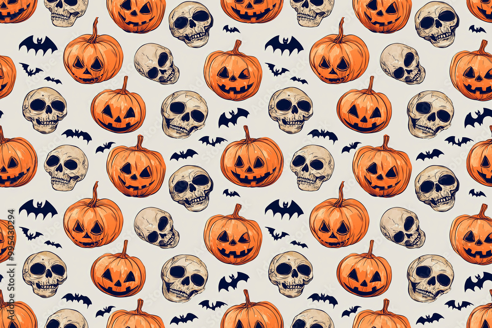halloween pumpkins and bats seamless pattern with white background halloween pumpkins and bats seamless pattern with white background