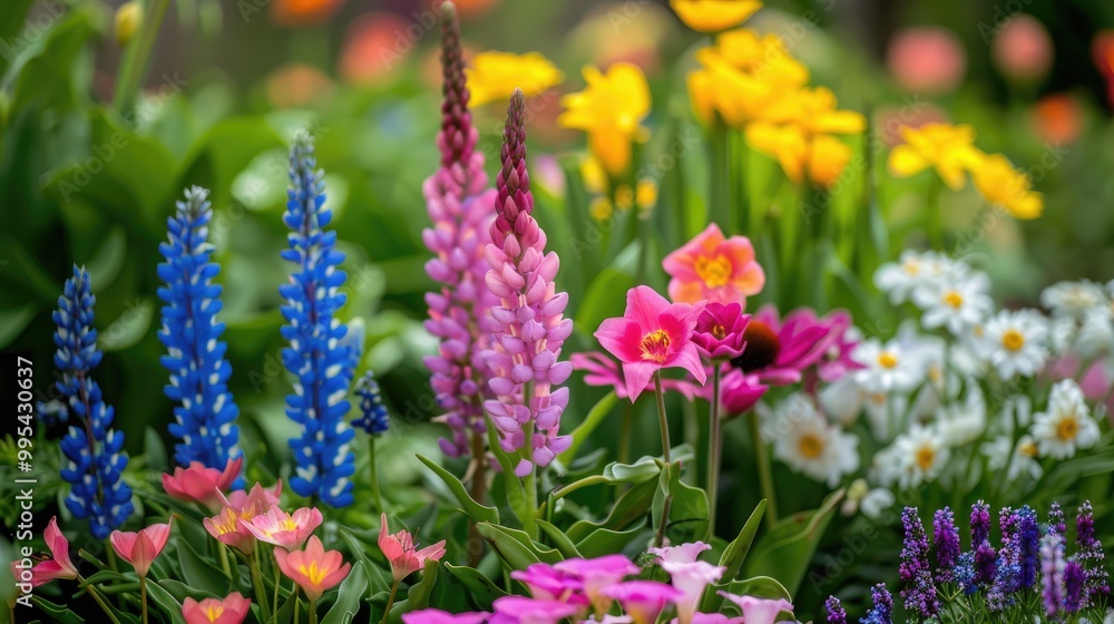 Obraz premium Varieties of flowering plants in the garden
