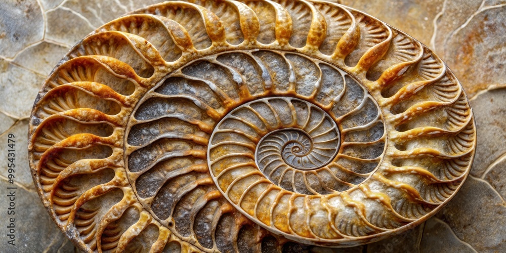 Detailed description A well-preserved ammonite prehistoric fossil showcasing intricate spiral patterns and fossilized shell Detailed description A well-preserved ammonite prehistoric fossil showcasing intricate spiral patterns and fossilized shell
