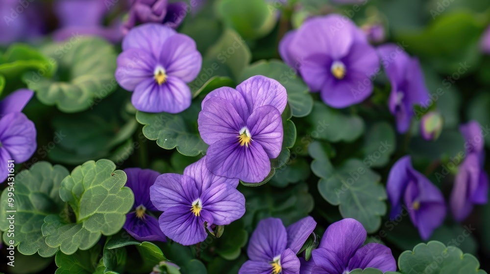 Violet bloom with leafy greens Violet bloom with leafy greens