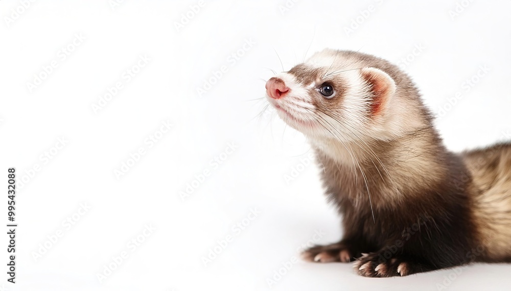 ferret - Mustela furo - is a small, domesticated species of mammal belonging to the family Mustelidae and most likely a domesticated form of the wild European polecat - Mustela putorius. On white ferret - Mustela furo - is a small, domesticated species of mammal belonging to the family Mustelidae and most likely a domesticated form of the wild European polecat - Mustela putorius. On white