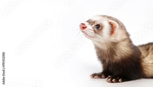 ferret - Mustela furo - is a small, domesticated species of mammal belonging to the family Mustelidae and most likely a domesticated form of the wild European polecat - Mustela putorius. On white