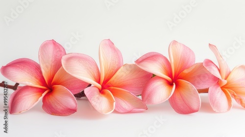 White background with isolated stunning plumeria rubra flowers