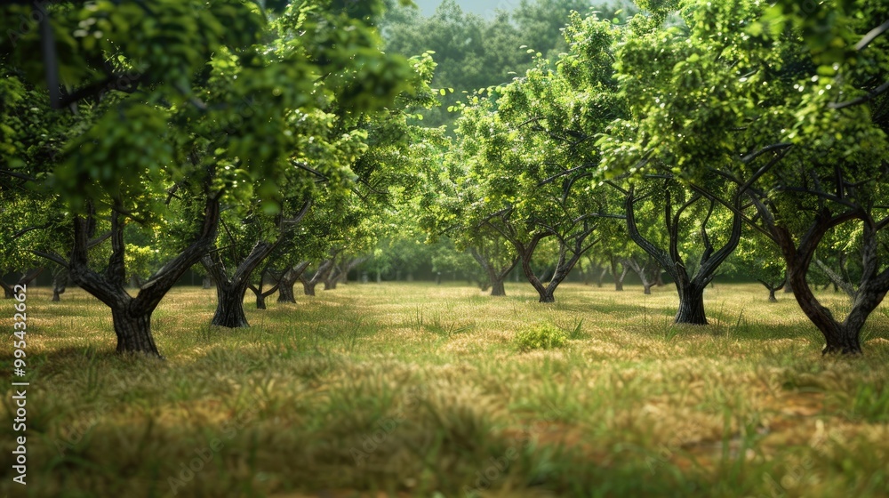 Green trees grow on dried grass in computer screen saver Green trees grow on dried grass in computer screen saver