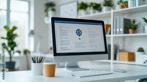 Wallpaper Mural In a bright, modern workspace, a sleek computer screen displays an AI-powered design interface. The surrounding desk is organized, with pencils and plants adding a creative atmosphere. Torontodigital.ca