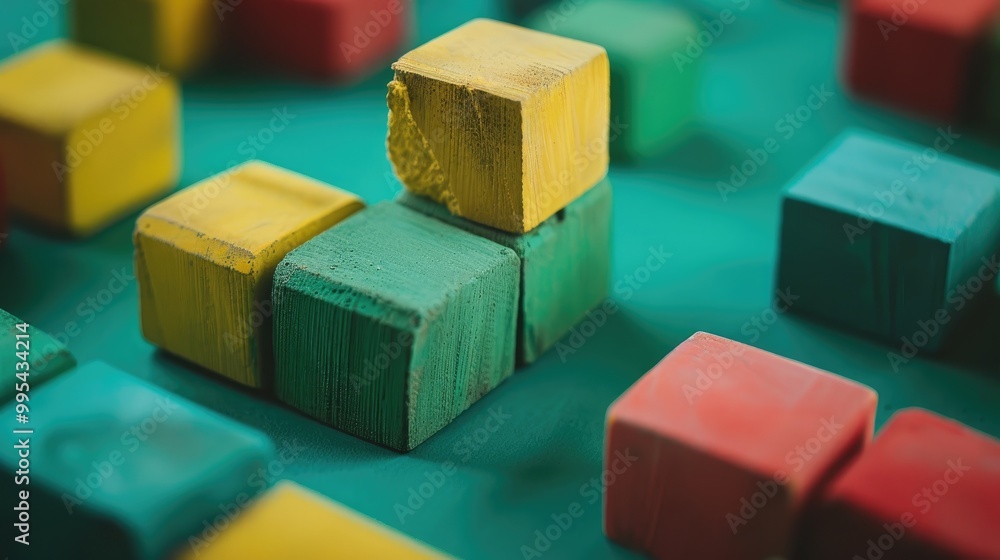 Obraz premium Vibrant Building Bricks on green surface