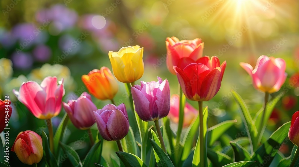 Obraz premium Tulip Flowers Blooming in the Garden Nature Background