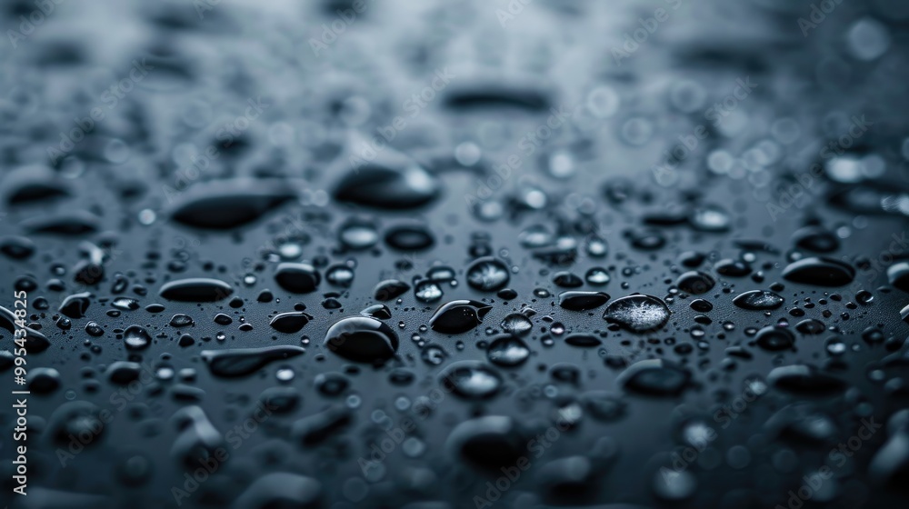 Water droplets on dark surface macro view Water droplets on dark surface macro view