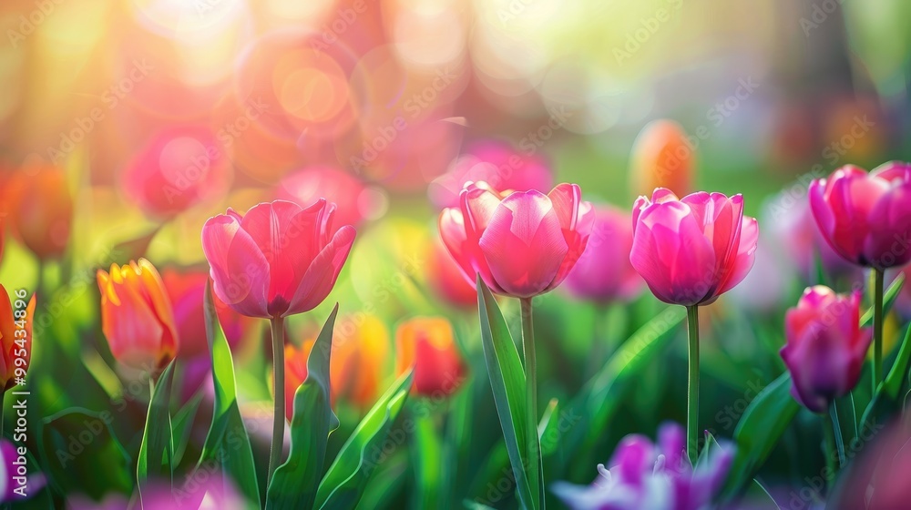 Vivid tulips in the spring scenery Vivid tulips in the spring scenery