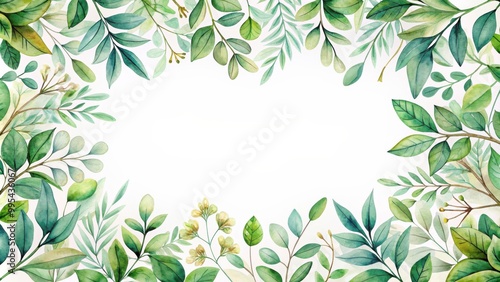 Watercolor greenery frame with delicate leaves and branches, watercolor, greenery, frame, leaves, branches, botanical, nature