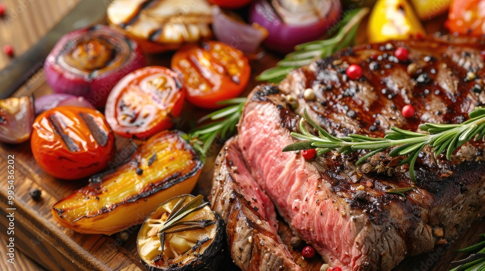 Grilled Steak with Rosemary and Variety of Vegetables Grilled Steak with Rosemary and Variety of Vegetables