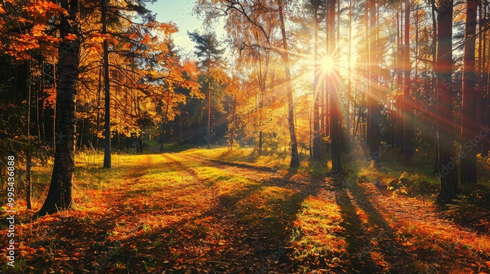 Sunny day in autumn forest landscape Sunny day in autumn forest landscape