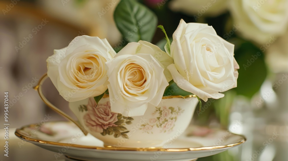 White roses in antique tea cup for Bridal pamper day decoration White roses in antique tea cup for Bridal pamper day decoration