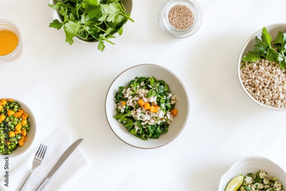 Healthy Vegan Meal with Quinoa Salad and Fresh Greens - Perfect for Food Blogs, Nutrition Articles, and Recipe Designs Healthy Vegan Meal with Quinoa Salad and Fresh Greens - Perfect for Food Blogs, Nutrition Articles, and Recipe Designs