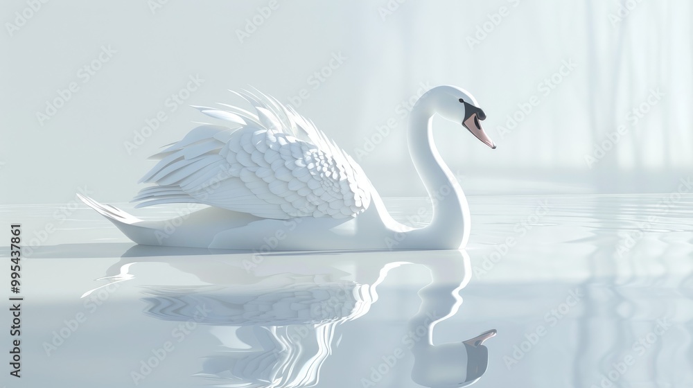 Fototapeta premium White swan on a white surface