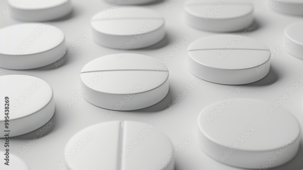 White circular tablets on table in isolation White circular tablets on table in isolation