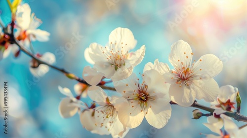 Spring blossoms against sky close up photo for wallpaper with selective focus