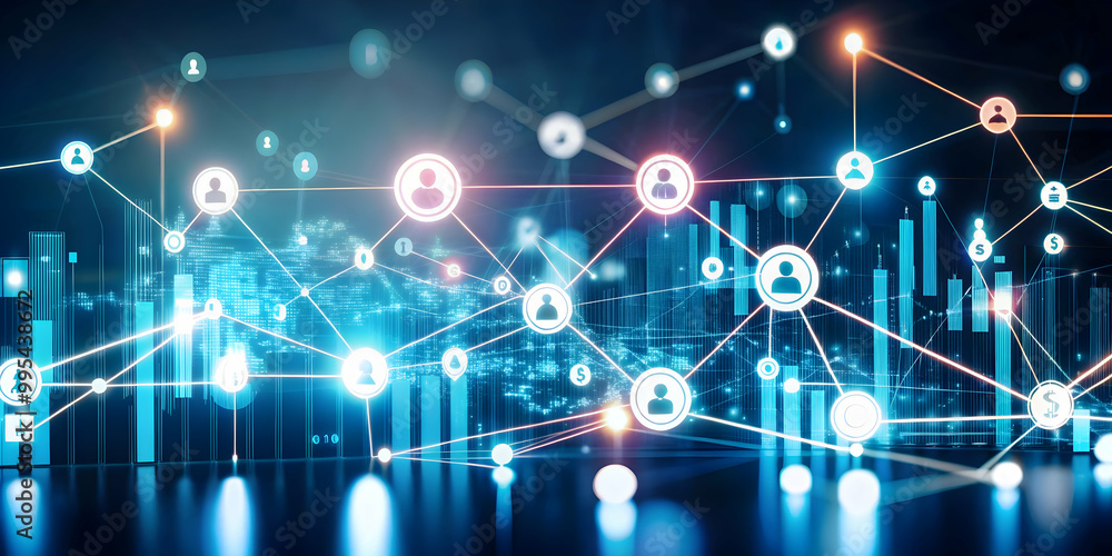 Futuristic Glowing Abstract Background with Merging Data Icons and Acquisition Symbols for Business Mergers and Corporate Integration Marketing Futuristic Glowing Abstract Background with Merging Data Icons and Acquisition Symbols for Business Mergers and Corporate Integration Marketing