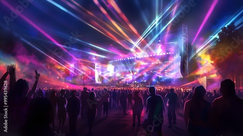 Wallpaper Mural 49. A lively music festival with stages, crowds, and colorful lights Torontodigital.ca