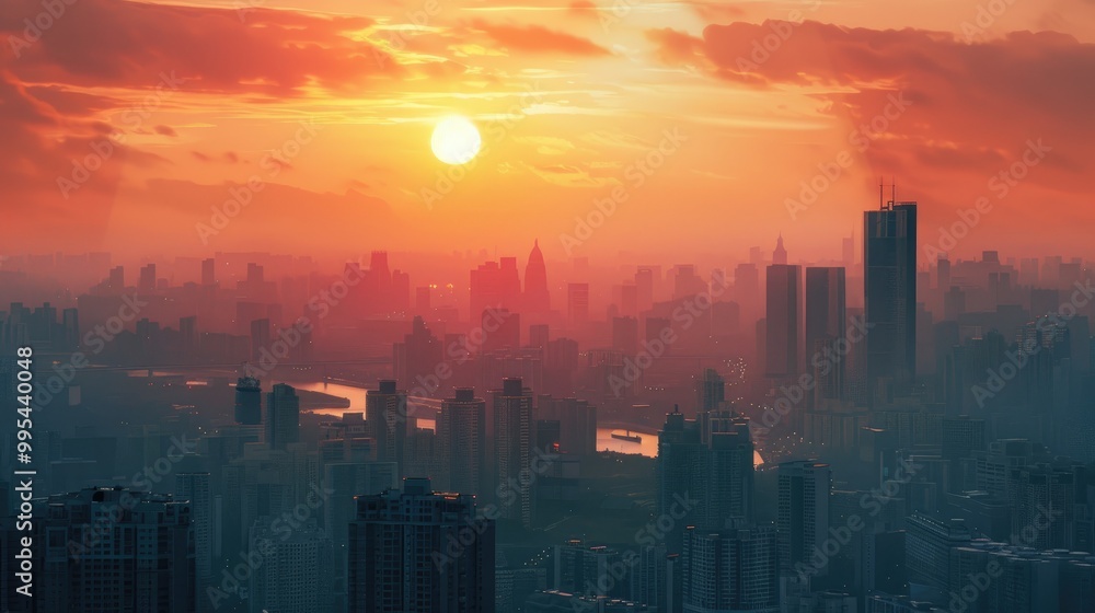 Fototapeta premium Sun setting in cityscape