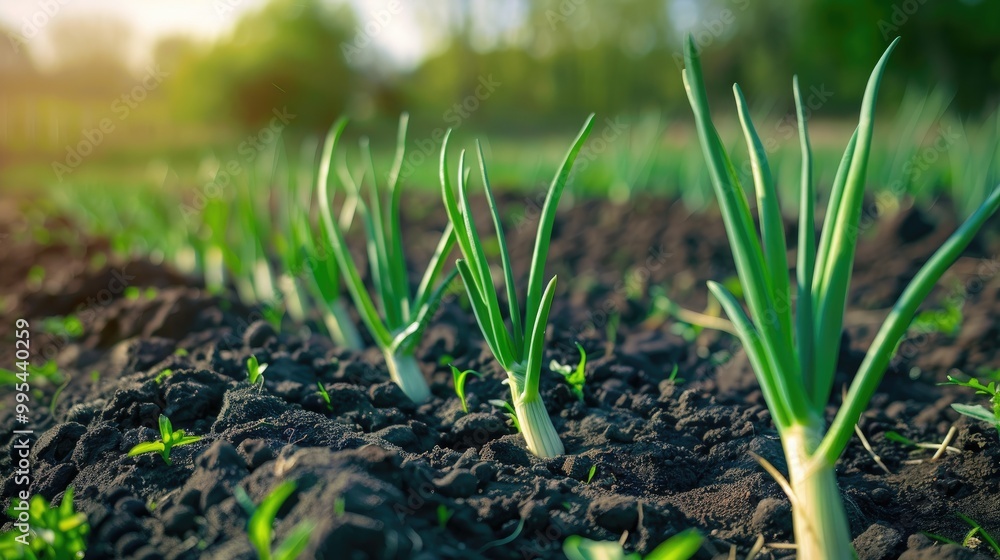 Green onion cultivation on the farmland Green onion cultivation on the farmland