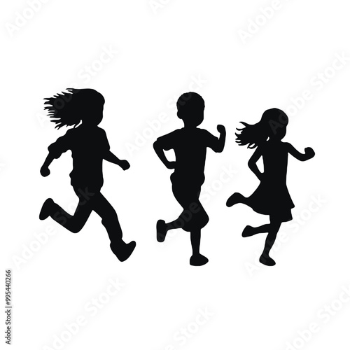 children running silhouettes   Vector Transparent Background