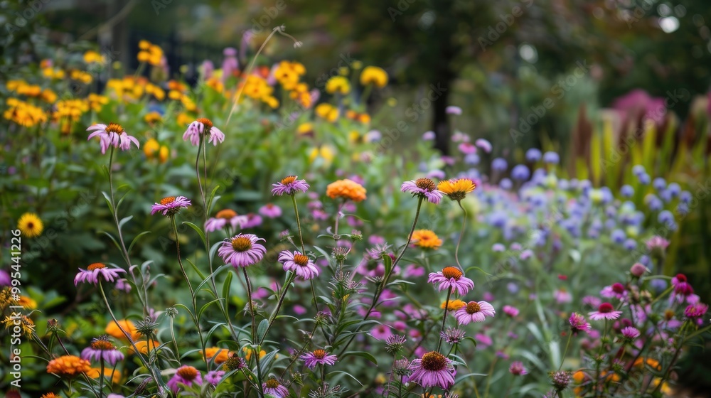 Flourishing asters at urban garden Flourishing asters at urban garden