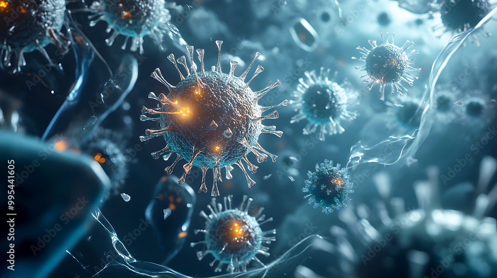 Flu Virus Attacking Cells in the Human Body Flu Virus Attacking Cells in the Human Body
