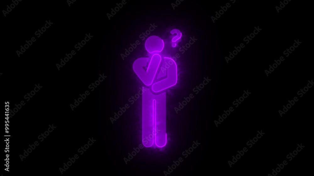 Neon Thinking Icon with Question Mark - Decision Making and Problem-Solving Concept Neon Thinking Icon with Question Mark - Decision Making and Problem-Solving Concept