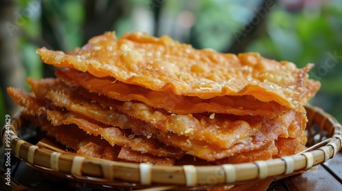 Traditional Indonesian Street Food Homemade Thin Crispy Kue Leker photo