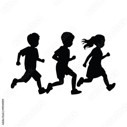 children running silhouettes Vector Transparent Background