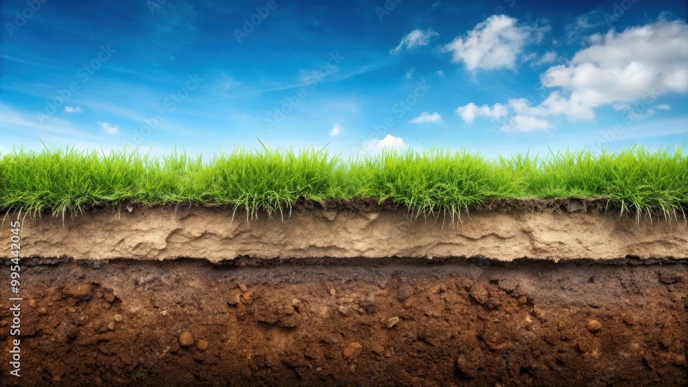 Underground soil layer cross section with grass on top, underground ...