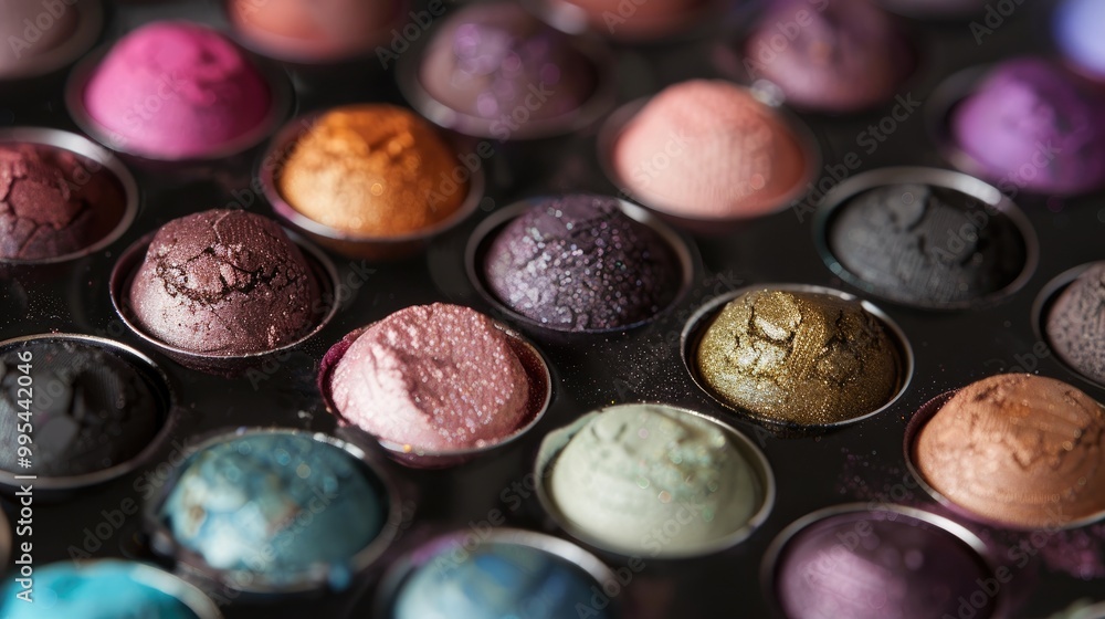 Eye shadow pods arranged in a container Eye shadow pods arranged in a container