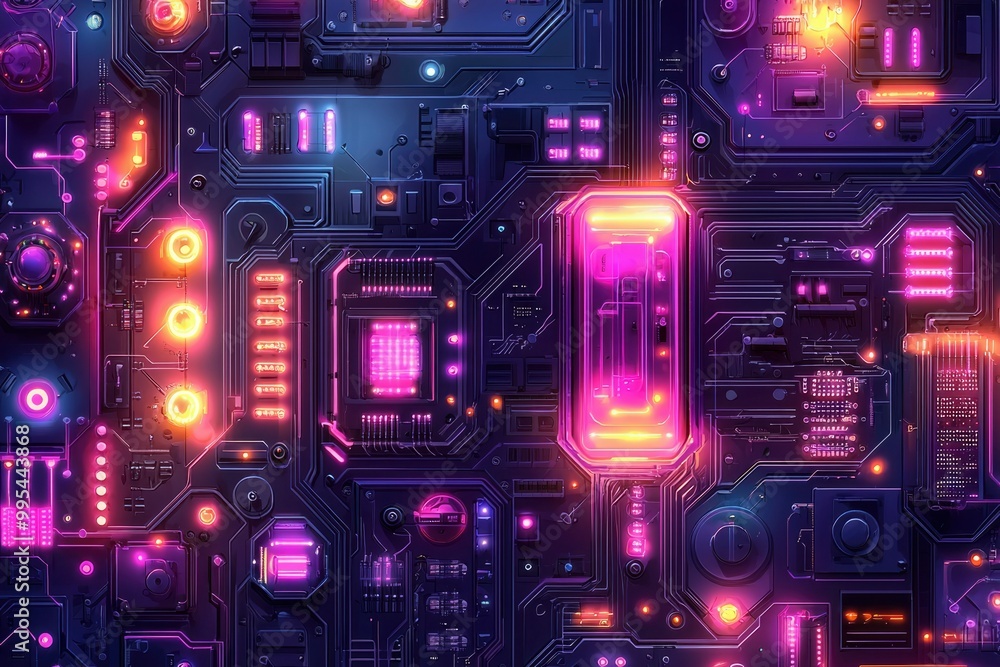 Futuristic Circuit Board with Glowing Lights Futuristic Circuit Board with Glowing Lights