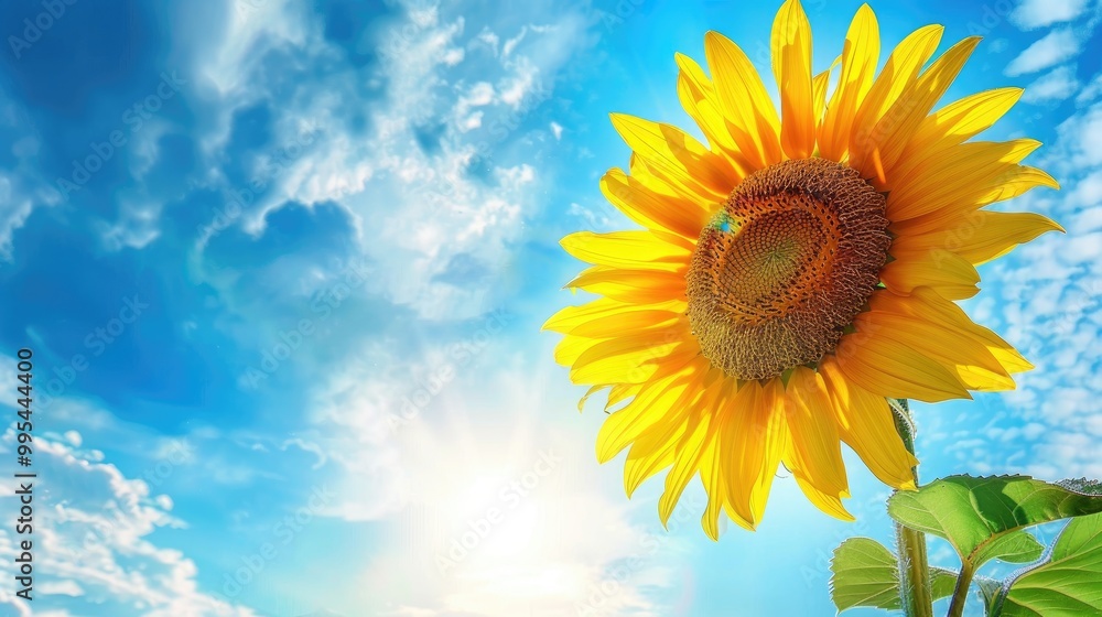 Sunflower against blue sky in close up Sunflower against blue sky in close up