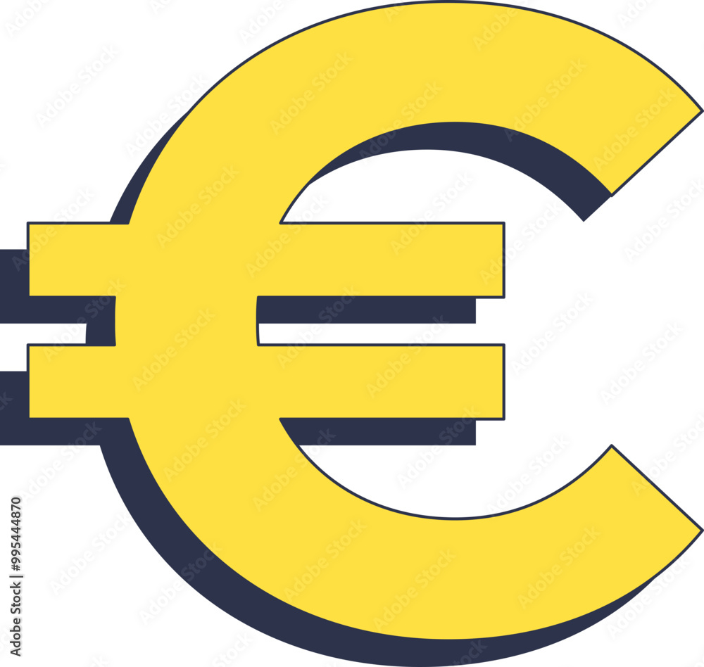 Bold, stylized yellow euro currency symbol with a black shadow, representing financial strength and European economy. Bold, stylized yellow euro currency symbol with a black shadow, representing financial strength and European economy.