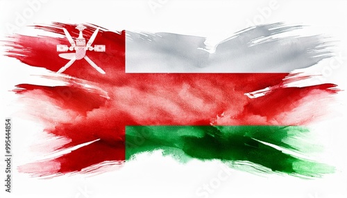 水彩画のオマーンの国旗(Watercolor Oman flag.)

