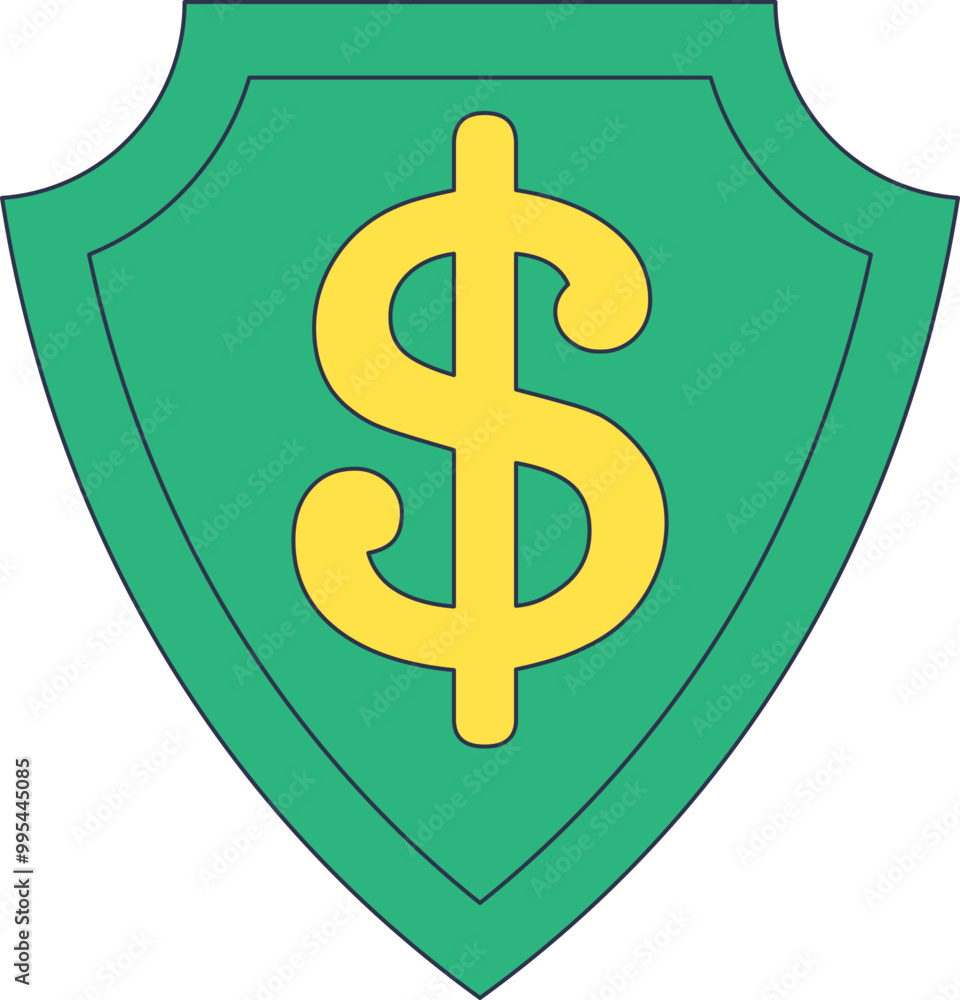 A blue shield with a green dollar sign in the center, symbolizing financial protection and security. A blue shield with a green dollar sign in the center, symbolizing financial protection and security.