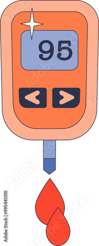 Illustration of a glucose meter displaying a reading of 95 with a drop of blood, symbolizing blood sugar monitoring.