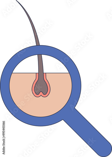 A magnifying glass focusing on a hair follicle, highlighting hair growth and scalp health.