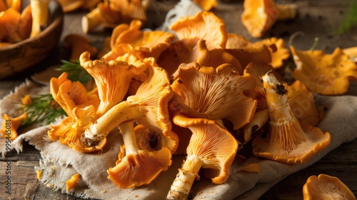 Toned photo of fresh chanterelle mushrooms