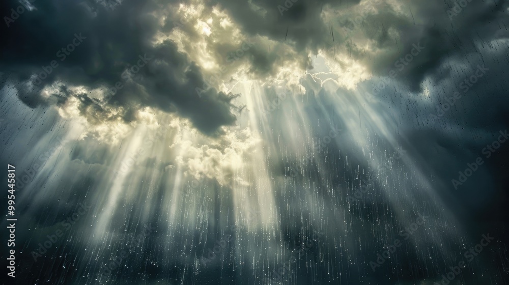 Fototapeta premium Sunlight filtering through rain clouds