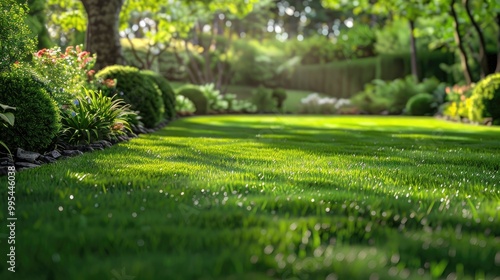 Spring lawn with green grass