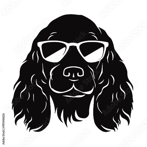 Cocker Spaniel Dog in Sunglasses Silhouette Vector Transparent Background